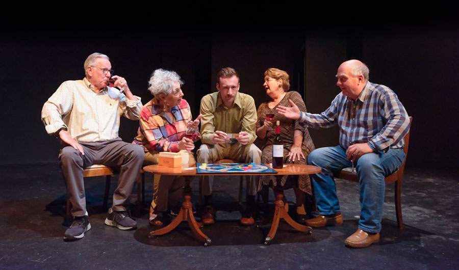 Ira Shorr as Nunzio, Angela Henry as Emma, Liam McDonald as Nick, Pam Miller as Aida and David Biltek as Frank in Over the River and Through the Woods at Langham Court Theatre, Sep/Oct 2019 - Photo by Andrea Cross Photography